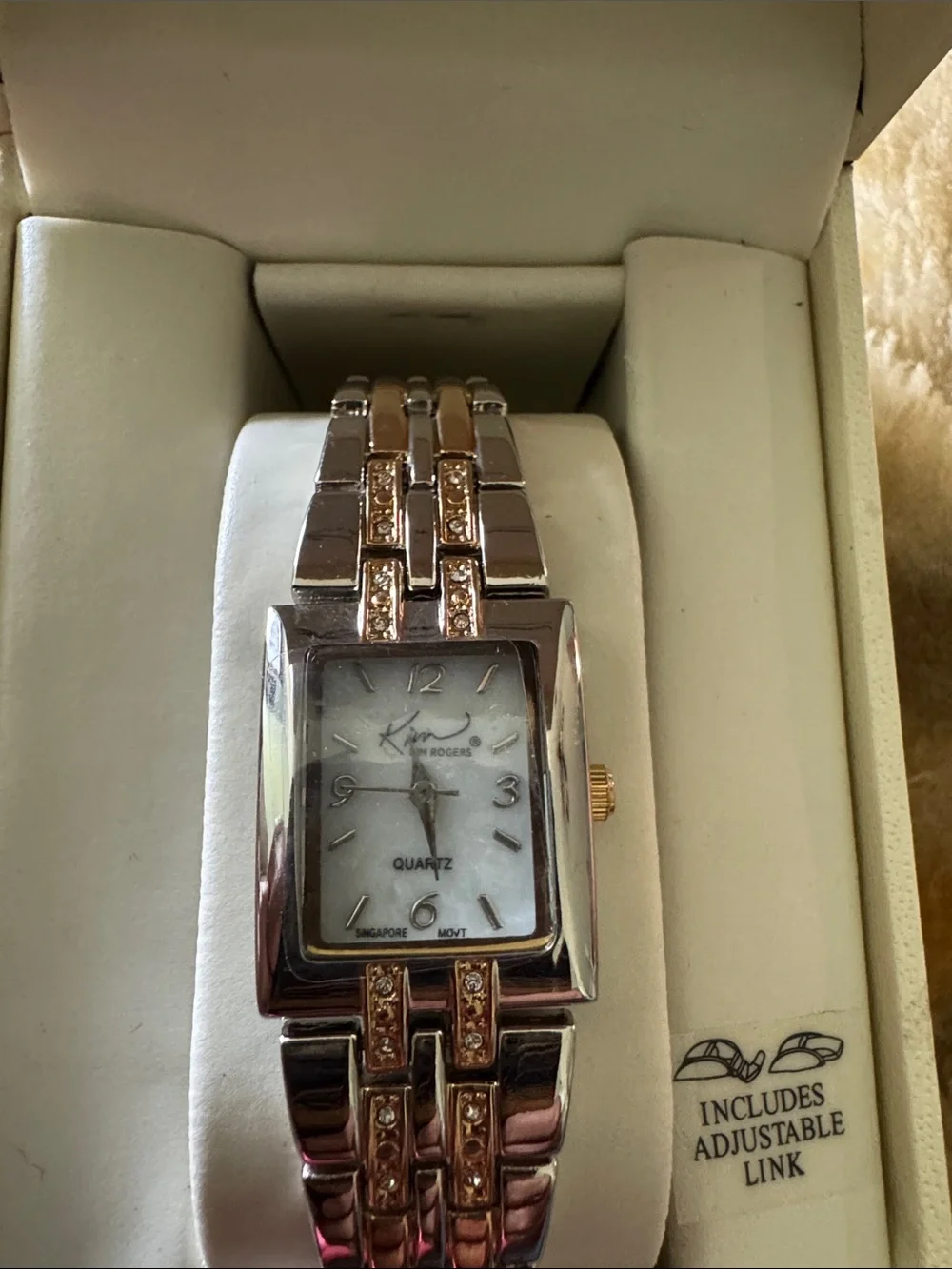 Kim Rogers Two-Tone Gold and Silver Rectangular Bracelet Watch